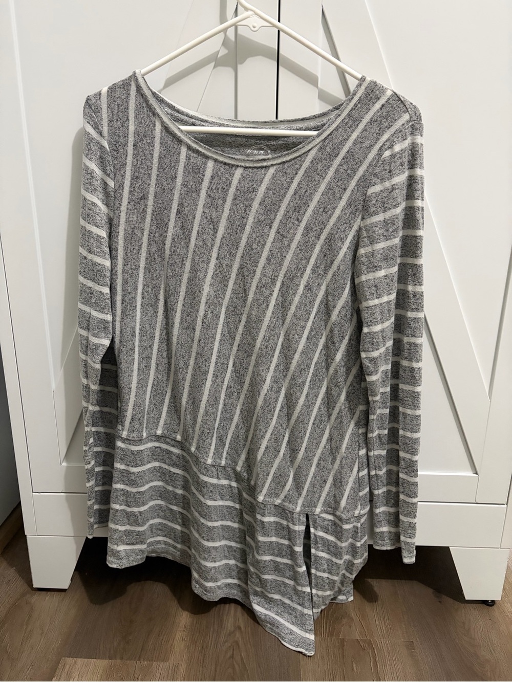Maurices Gray & White Striped Asymmetrical Long Sleeve Top